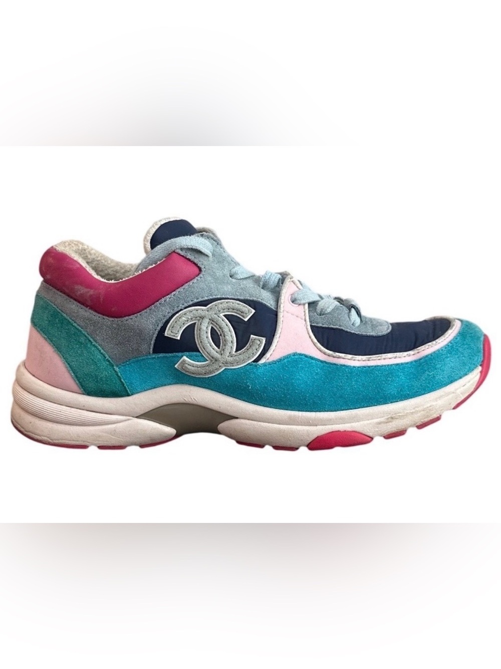 Chanel G34360 CC Sneakers Multicolor Suede Mesh Trainers EU 39 US 9